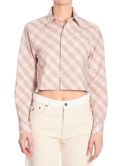 Burberry Cropped Check Shirt In Pink/neutrals
