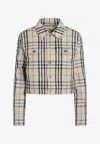 Burberry Cropped Checkered Jacket For In Beige