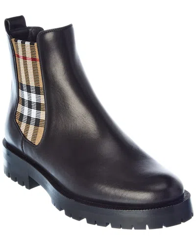 Burberry Vintage Check Detail Leather Chelsea Boot In Black