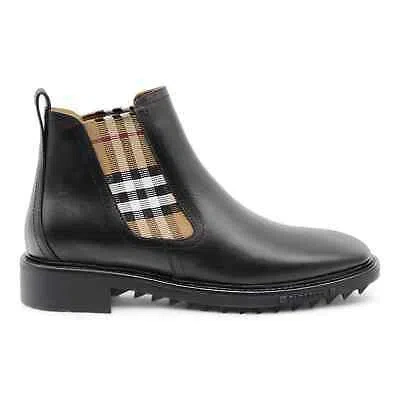 Pre-owned Burberry Vintage Check Detail Leather Chelsea Boots 39 (6 Us) $950 In Black