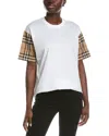 Burberry White T-shirt With Vintage Check Motif On The Sleeves In Cotton Woman In White