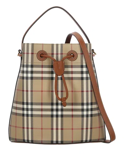 Burberry Vintage Check Drawstring Bag In Beige