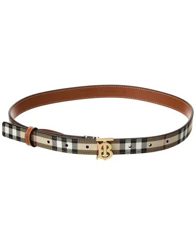 Burberry Vintage Check E-canvas & Leather Belt In Brown