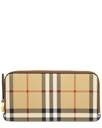 Burberry Vintage Check E-canvas & Leather Coin Purse In Brown