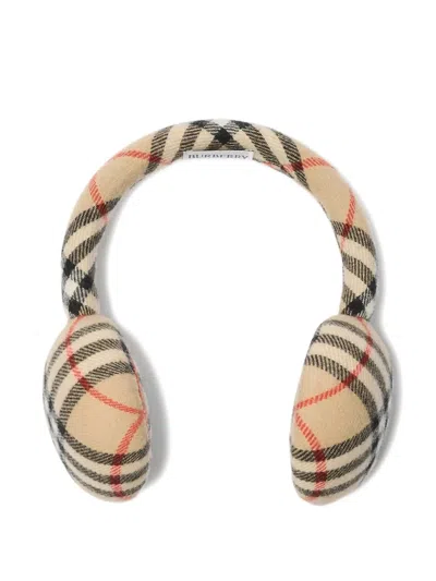 Burberry Checked Embroidered Wool-blend Earmuffs For Unisex In Multi