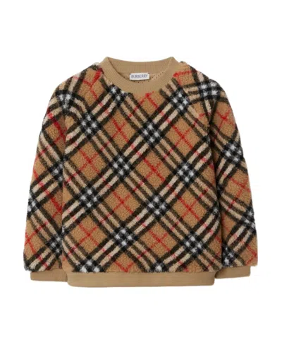 Burberry Check Print Acrylic Blend Sweatshirt In Brown