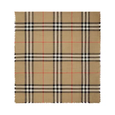 Pre-owned Burberry Vintage Check Frayed Edge Scarf 'sand/brown' | Women's Size Onesize
