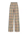 Burberry Stretch Cotton Pants With Check Pattern And Lateral Bands In Brown