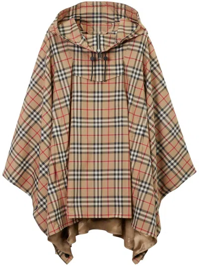 Burberry Vintage Check Hooded Poncho In Multicolor