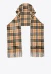 Burberry Giant Check Hooded Cashmere Scarf In Beige