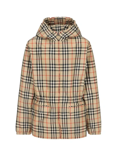 Burberry Kids' Vintage Check Hooded Zipped Jacket In Brown