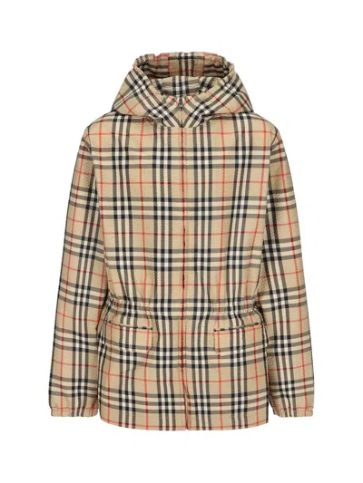 Burberry Kids' Vintage Check Hooded Zipped Jacket In Archive Beige