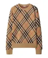 Burberry Beige Crewneck Sweater With Check Motif In Wool And Mohair Woman In Nude
