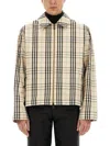 Burberry Beige Jacket With Classic Collar And All-over Check Motif In Cotton Man