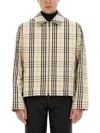 Burberry Beige Jacket With Classic Collar And All-over Check Motif In Cotton Man In Beige
