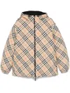 Burberry Beige Reversible Down Jacket With Hood And All-over Check Motif In Tech Fabric Man In Nude
