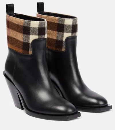 Burberry Vintage Check Leather Ankle Boots In Black/darkbirchbrown