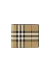 Burberry Beige Bifold Wallet With Check Motif In Techno Fabric In Green