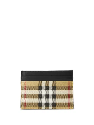 Burberry Vintage Check Leather Cardholder In Brown