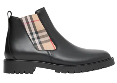 Pre-owned Burberry Vintage Check Leather Chelsea Boot (women's) Sneakers In Black/beige In Multi