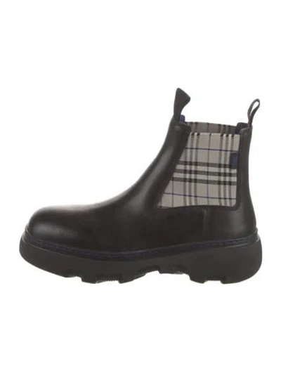Pre-owned Burberry Vintage Check Leather Chelsea Boots In Black