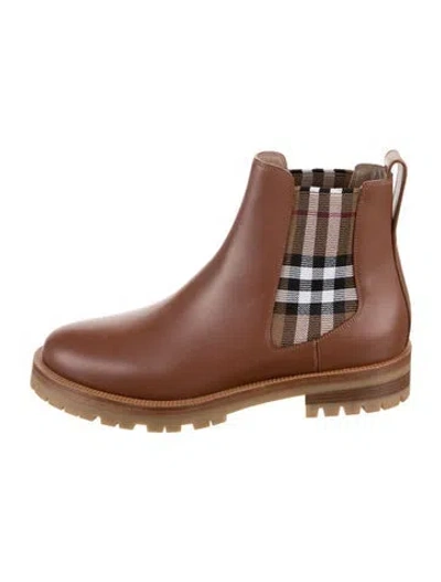 Pre-owned Burberry Vintage Check Leather Chelsea Boots In Brown