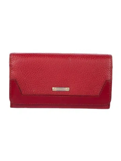 Pre-owned Burberry Vintage Check Leather Continental Wallet In Red