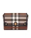 Burberry Womens Dark Birch Brown Note Check-print Coated Cotton Shoulder Bag In Brown