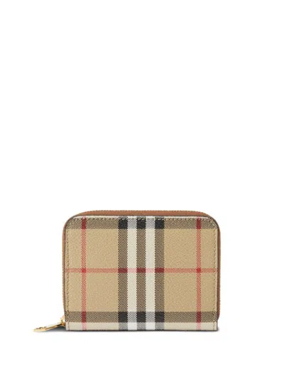 Burberry Vintage Check Leather Wallet In Beige