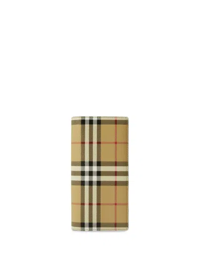 Burberry Vintage Check Leather Wallet In Brown
