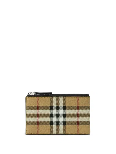 Burberry Check Pattern Coinholder With Top Zip Fastening In Brown