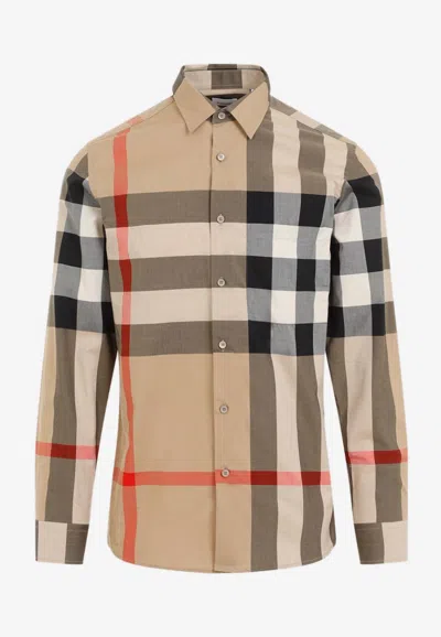 Burberry Summerton Long-sleeved Check Shirt In Brown