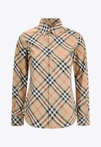 Burberry Vintage Check Long-sleeved Shirt In Brown