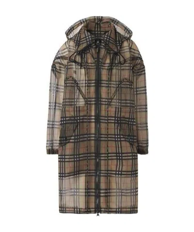 Burberry Vintage Check Mesh Parka Coat In Black