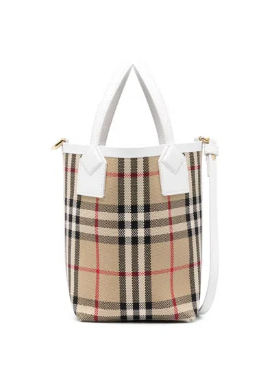Burberry Vintage Check Mini Bucket Handbag In Beige For Women