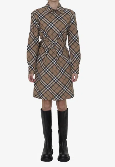 Burberry Vintage Check Mini Shirt Dress In Brown