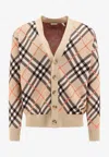 Burberry Embroidered Stretch Wool Blend Cardigan In Beige