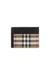 Burberry Beige Check Money Clip Card Holder In Black