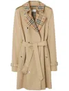 Burberry Castleford Check Collar Water Resistant Gabardine Trench Coat In Beige