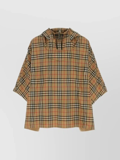 Burberry Vintage Check Oversized Hooded Poncho In Brown