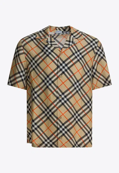 Burberry Nova Plaid Silk Cuban Collar Shirt In Neutral