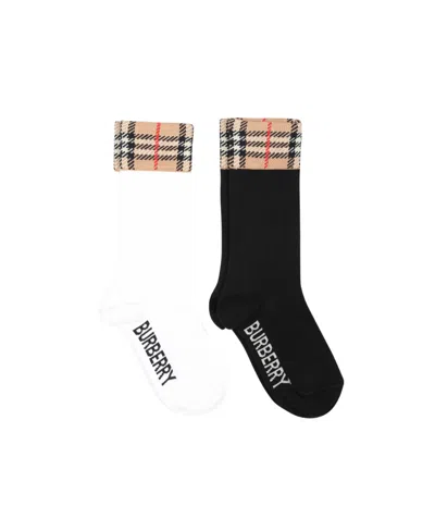 Burberry Kids' Vintage Check-panel Socks In Black