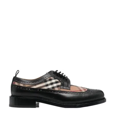 Burberry Vintage Check Paneled Derby Shoes In Black