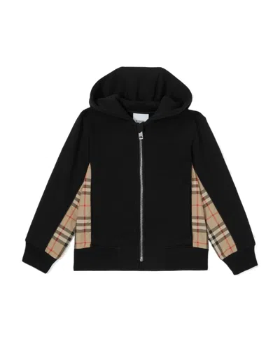 Burberry Vintage Check Panelled Cotton Hoodie In Black
