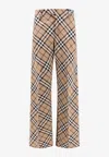 Burberry Wool Blend Trouser With Iconic Check Print In Brown
