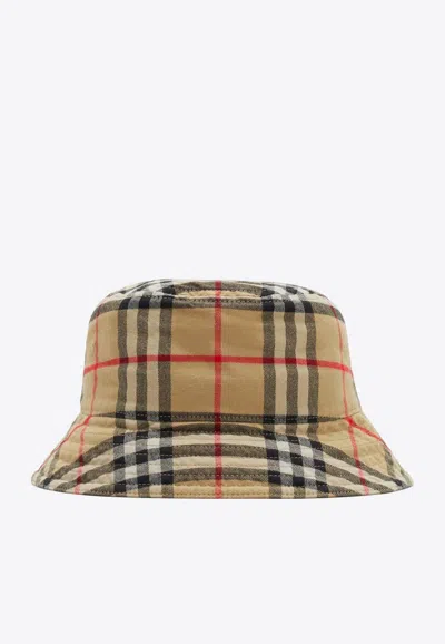 Burberry Vintage Check Pattern Bucket Hat In Sand