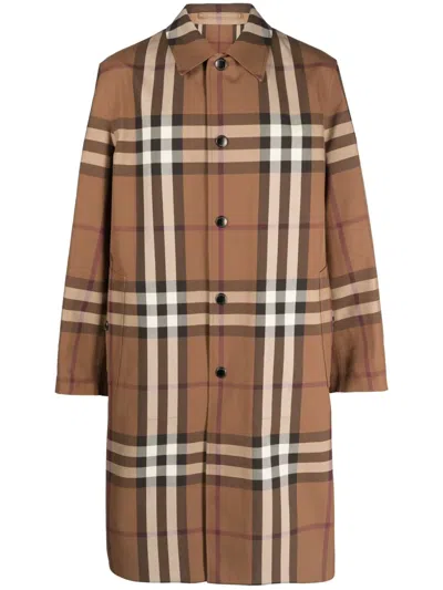 Burberry Embroidered Cotton Eversible Overcoat In Brown