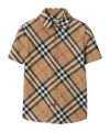Burberry Beige Short Sleeve Shirt With Check Motif In Cotton Boy In Multicolor