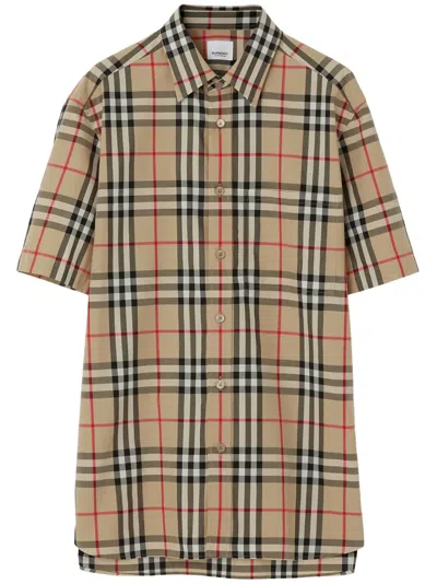 Burberry Short Sleeved Check Cotton Shirt Clothing In White