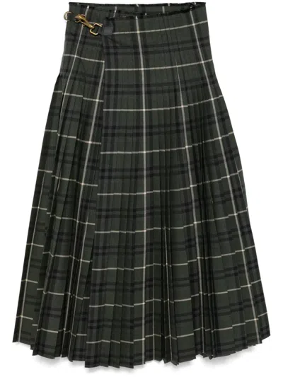 Burberry Kilt Long Skirt In Multicolor